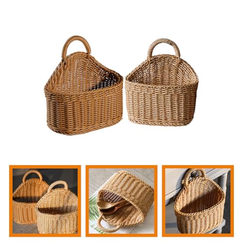 Zerodeko 2 Hanging Basket Woven Storage Basket for Kitchen Ginger Garlic Cutlery Eggs Seasonings Rustic Organizer for Home Restaurant 9.64 X 7.48 X 4.52 in