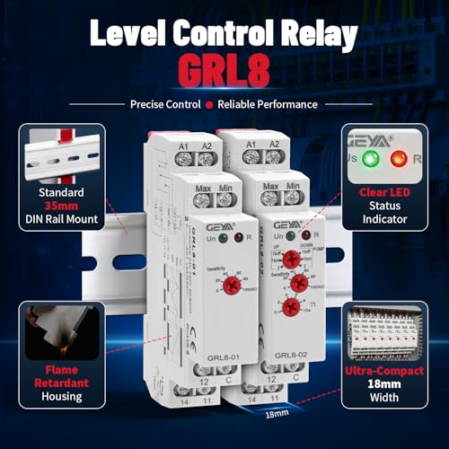 Liquid Timer Control Relay Electronic Liquid Level Controller 10A (GRL8-02+Sensor, AC/DC24V-240V) AC/DC24V~240V GRL8-02 + Sensor