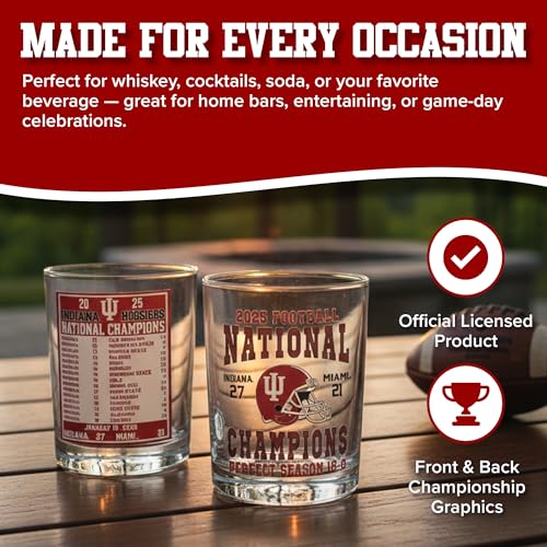 Indiana Hoosiers 2025 National Champions Rocks Glass Set of Two Colored Rocks Glasses