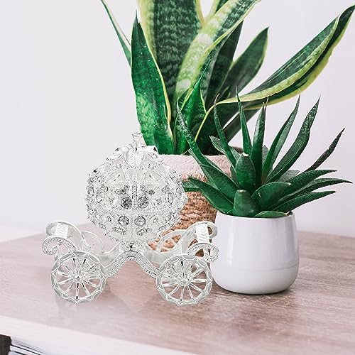 Kisangel Decorative Box Princess Pumpkin Carriage 1pc Carriage Jewelry Box Rhinestone Jewelry Organizer Crystal Jewelry Holder Pumpkin Carriage Decor for Grils Women Trinket Ring Holder Glass Pumpkin