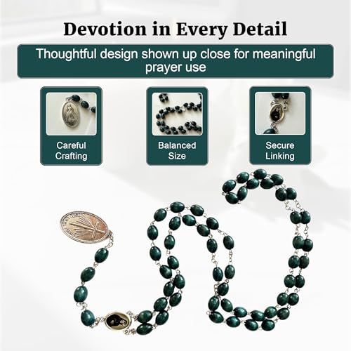SANCTUM VERITAS Saint Faustina Kowalska True Relic Chaplet Apostle Divine of Mercy Miraculous Medal Jesus I Trust in You Chaplet Three O' Clock Prayer Poland Polish Novena Green1