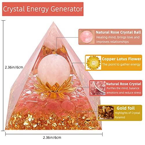 Hopeseed Orgone Pyramid Orgonite Healing Crystal Pyramid, Rose Quartz Rose Quartz Crystal