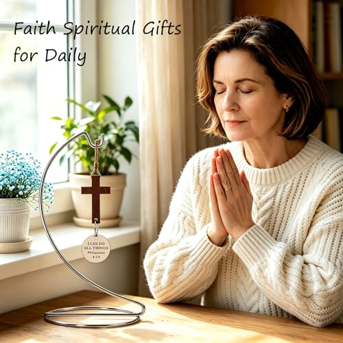 Decorative Standing Cross Christian for Friends, Sister, Coworker - Christian Faith Spiritual Decoration for Desk, Table Inspirational Gifts (I can do all things) I can do all things