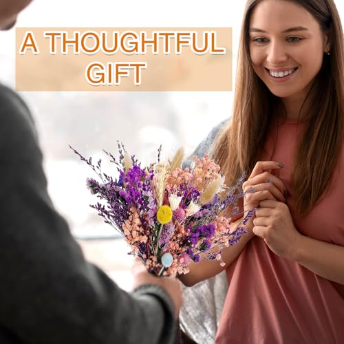 Dried Flowers Bouquet 39 Pcs Purple Dried Flowers 15 Kinds Set for Home Decor Table Boho Natural Flowers for Living Room Decor Wedding Arrangement and Craft Projects