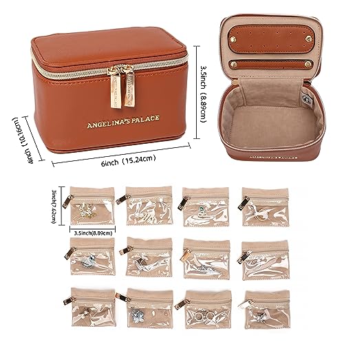 Angelina's Palace Jewelry Organizer Case Bridesmaid Gifts Travel Bag Vegan Leather Box for Necklace Earring Bracelet Ring(bran) bran