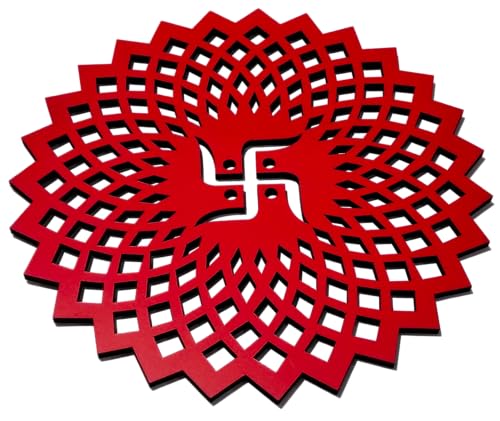 15x15cm Red Round Decorative Wall Art Mdf Wooden Chakra For Temple, Living Room, Bedroom, Office, Hotel, Home Decor Items, Gift Item, Mandala Wall Hanging For House Decoration GEOMETRY -RED 15*15 cm