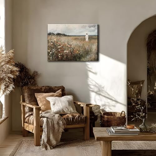 KYHDCJUB Jesus Canvas Wall Art Christian Wildflowers Painting Jesus Leaves the 99 Sheep Wall Art Christian Prints Wall Decor Religious Pictures Artwork for Living Room Bedroom Office Church 12x16 In Jesus Wildflowers 16"L x 12"W