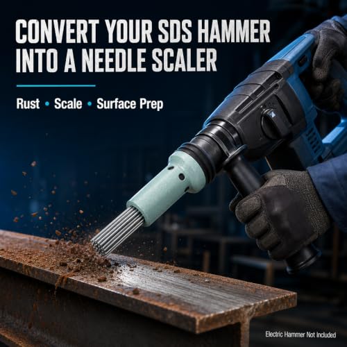 Air Needle Scaler Attachment, With 18Pcs Hardened Steel Needles, Anti Slip SDS Shank Air Hammer Adapter For Metalworks, Rust, Weld & Paint Remover, Concrete/Masonry/Tile Surface Cleaner