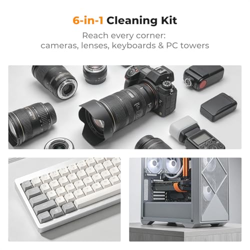 K&F CONCEPT 6-in-1 Keyboard Cleaning Brush Kit for Camera, Lens, PC,Black Black