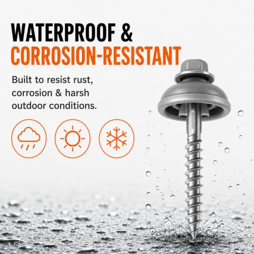 Polycarbonate 2-inch wood tapping screws with expansion cutters and sealing dome washers, 50-pack