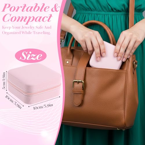 MAQUITA 12 Pack Travel Jewelry Case Bridesmaid Gifts Box, PU Leather Small Jewelrys Case Organizer Storage for Women Girls Rings Earrings (Pink) pink-12pcs