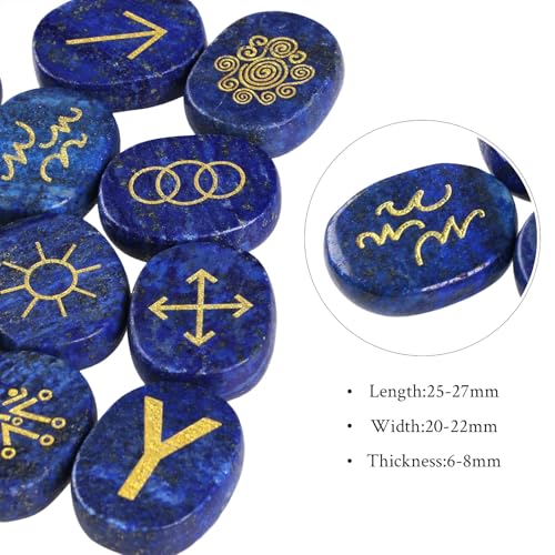 Set of 13 Rune Stones Engraved Gypsy Symbol Runes for Divination Blue