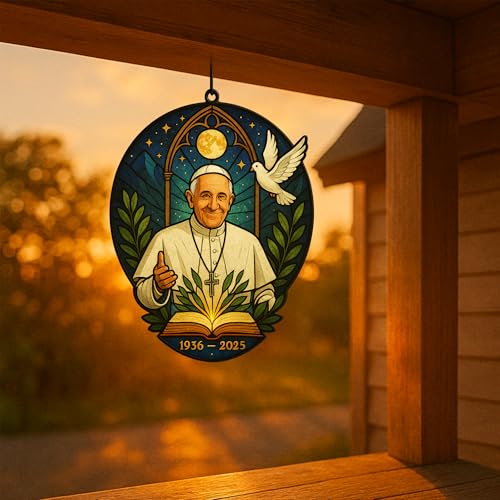 Pope Francis Memorial Ornament – 4.5" Double Layer Acrylic Suncatcher for Car Rearview Mirror – Catholic Gift for Men & Women – Religious Keepsake, Christian Car Hanging Decor (Style 4) Style 4