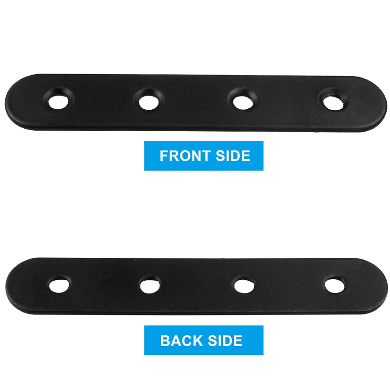 [Australia - AusPower] - Hordion 12Pcs 4 Inch Straight Bracket Stainless Steel Brace, Flat Mending Plate Fixing Bracket Connector with Screw for Cabinet Furniture Joining Plate, Black 4"-100mm 