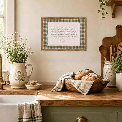Framed Christian Scripture Wall Art, Blessed Are Those Who Trust In The Lord Quotes Pictures Wall Decor, Green Gingham Religious Bible Verse Paintings Canvas Prints for Living Room 12x16 inch Green Gingham Bible Framed 16"L x 12"W