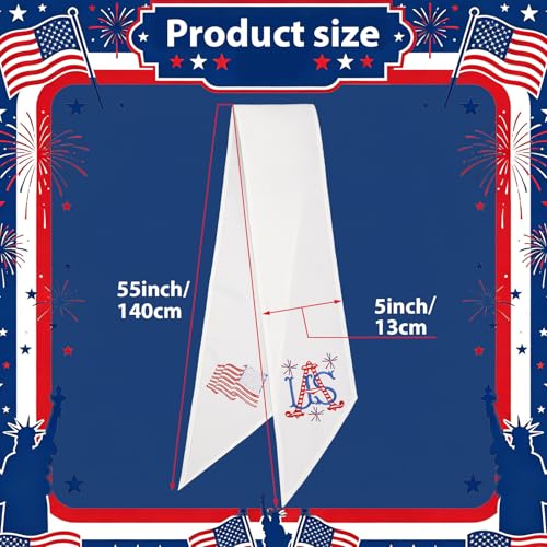 Moukeren 2 Pcs 4th of July Wreath Sash for Front Door Patriotic Embroidered Monogram Wreath Sash Red Blue White Flag Garland Belt Decor for Independence Day Memorial Day Yard Porch Red White Blue
