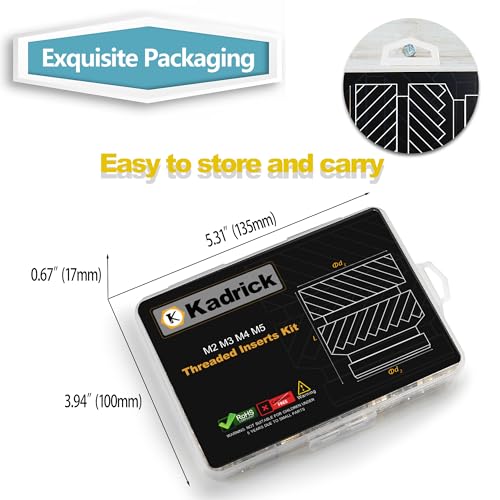 Kadrick M2-M5 heat set insert kit with 520 threaded inserts for 3D printing, assorted sizes and installation tools
