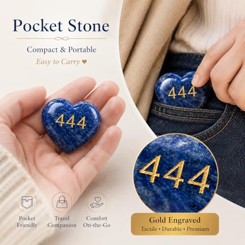 444 Blue Energy Crystal Heart, Calming Worry Stone Gift for Her