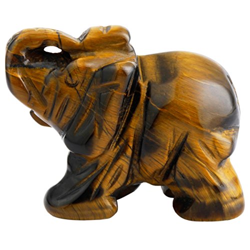 mookaitedecor Hand Carved Yellow Tiger's Eye Elephant Crystal Statue Brown