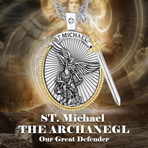 CELESTIA St Michael Pendant for Men Sterling Silver St Michael the Archangel Necklace Medal Jewelry Saint Michael Pendant Protect Us Amulet Necklace Fathers Mothers Day Gifts for Men Son Dad Him