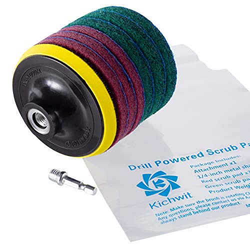 Kichwit 4 Inch Drill Power Scrubber Scouring Pads Cleaning Kit, Heavy Duty Household Cleaning Tool (Drill NOT Included)