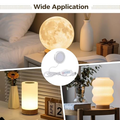 6 PCS LED Lamp Kit, USB Powered LED Light with Inline Switch, 3 Color Modes, 10 Brightness Levels, Aluminum Shell, PC Diffuser, DIY Lighting Set for Custom Lamp Projects, 3D Printed Shades, Crafts