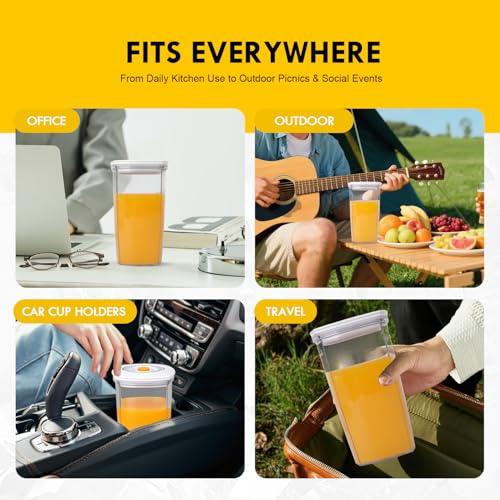 Vacuum Seal Juice Cups, Portable Leak Proof Drinking Storage Containers for Juice, Milk, Boba, Smoothie, Tea, Kombucha, 750ml (750mlx3) 750mlx3
