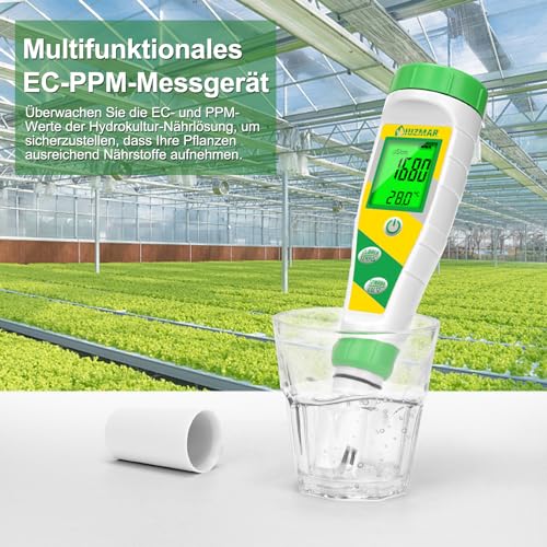 UIUZMAR Digital pH Meter, 5-in-1 Pool Salt Tester, Water TDS EC Meter | Salt content and pH meter for salt water pool, hot tubs, spa, aquarium, hydroponics PPM and EC meter Yellow green