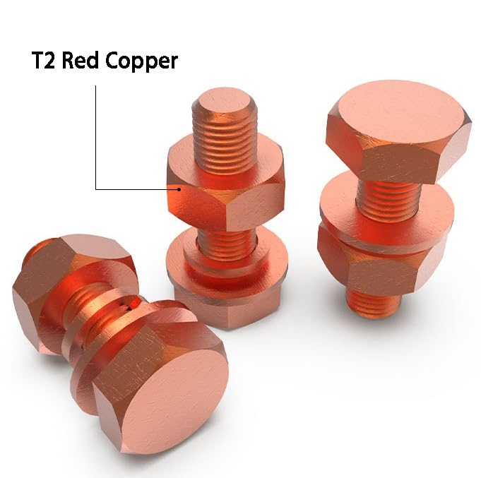 [Australia - AusPower] - 4pcs M8 X 60mm Hexagon Bolts + M8 Hex Nuts + Flat Washers + Spring Lock Washers Kit, T2 Conductive Pure Copper Hex Head Screw Bolt 