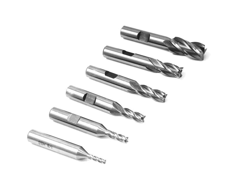 HHIP 8000-0002 4 Flute High Speed Steel End Mill Set, 6 Piece, 3/8" Shank
