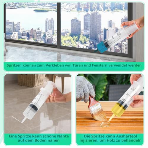 Pack of 3 Syringes 200 ml, Syringe with Hose 30 cm, Plastic Syringe, Reusable Large Syringe, Dosing Syringe for Industrial Use, Scientific Laboratory Experiments