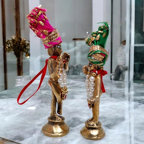 Brass Radha Krishna Idol 4.5 Inch – 420g Premium Murti | Hindu God Statue for Home Temple, Puja, Mandir Decor | Spiritual Gift & Decorative Showpiece