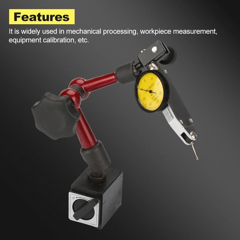 0.01 mm Dial Indicator with Magnetic Holder, 0-0.8 mm Flexible Magnetic Measuring Tripod Base Holder + Lever Gauge, Magnetic Measuring Stand with Dial Indicator for Measuring Surfaces in Tight or