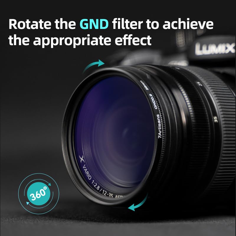 7artisans GND 0.9 Rotatable Soft Gradual Filter (3 Stops) 46mm/49mm/52mm/55mm/58mm/62mm/67mm/72mm/77mm/82mm GND 0.9 Neutral Gray Graduated Filter Lens(62mm) 62mm