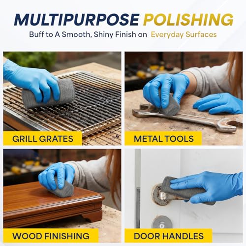 Ironraw steel wool cleaning and polishing kit with 00 and 0000 pads, brush, microfiber cloths, and gloves