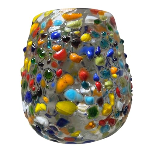 Artisanal Mexican Confetti Glass, Handblown 16 oz Tumbler Glasses – 4"x4" Multicolor Granizado Design – Versatile Drinkware for Wine, Cocktails, Water, and More (2, Textured) 2