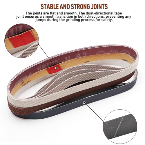 36 Pcs 1/2" x 18" Sanding Belts Set, 4 Each of 80/120/240/400/600/800/1000/2500/5000 Grits, Replacement Belts for Air/Electirc Belt Sander, for Woodworking, Plastics, Fiberglass and Metal Polishing