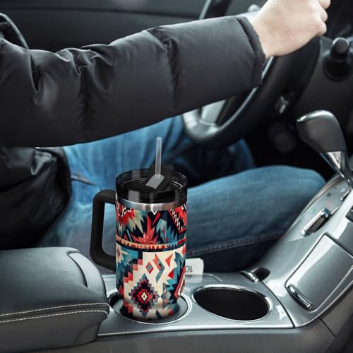 YETTASBIN Aztec 40 oz Tumbler with Handle, Stainless Steel Vacuum Insulated Sports Water Bottle, Leak-proof Travel Coffee Mug Cup with Lid and Straw for Water, Iced Tea or Coffee 40 Ounces
