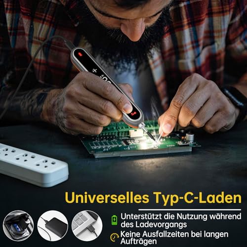 Battery Soldering Iron Set Wireless USB-C 8s Heating 180-450°C 1600mAh | Wireless USB-C soldering iron for electronics and DIY. Fast heating in approx. 8 seconds, 180-450°C temperature control.