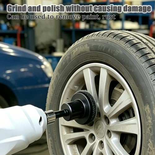Wheel Bolt and Hub Grinder with 5 Spacers, Wheel Hub Cleaning Tool, Quick Rust Removal for Wheel Bolts and Rotors. Suitable for Drills or 1/2 Inch Impact Bolt