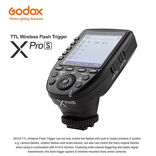 Godox XPro-S XProS TTL Wireless Flash Trigger for Sony, 2.4G 1/8000s HSS Flash Transmitter, TTL-Convert-Manual Function, 11 Customizable Functions, Big LCD Screen, 16 Groups and 32 Channels