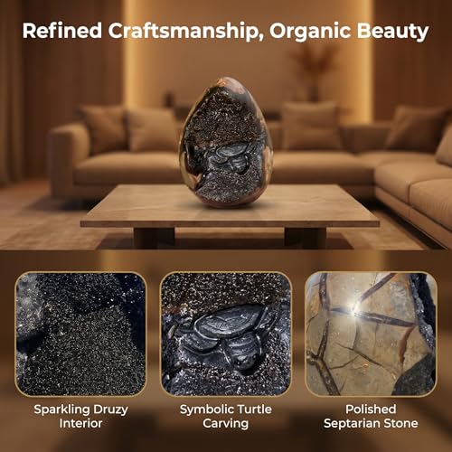 0.66-1.7lb Turtle Back Stone Crystal Geode Egg - Natural Rock Cluster for Home Office Decor, Spiritual Healing Stone with Raw Texture (0.66, Pounds) 0.66 Pounds