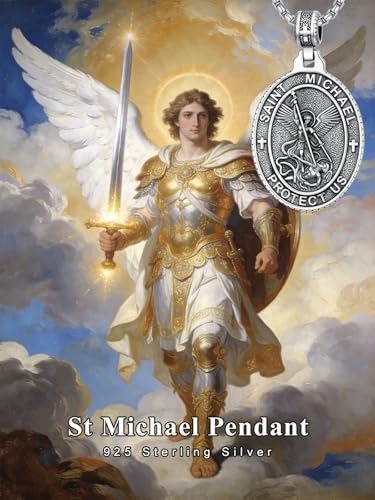 Seiyang 925 Sterling Silver St Michael/St Christopher/St Raphael/St Jude/St Benedict Crucifix Pendant/Nail Cross Necklace Religious Amulet Jewelry Gift for Men Women (with Gift Box) E03-Michael(Oval)