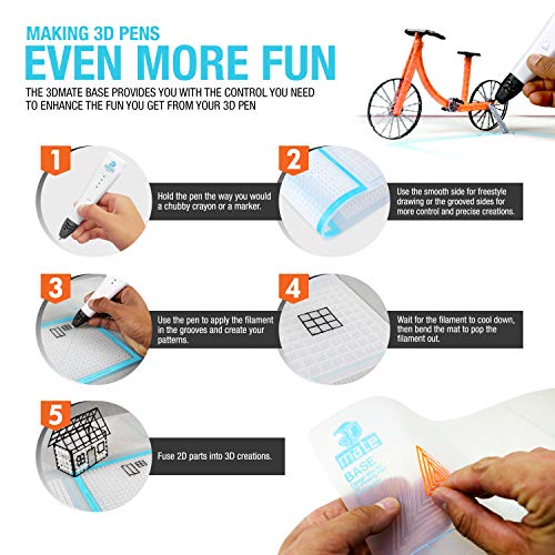 3Dmate Base - Transparent 3D Pen Mat 18 x 12 Inches with Fuse and Join Area - Flexible Two-Sided Heat-Resistant Silicone - 3D Pen Accessories Compatible with Stencils - STEM Activity for Kids, Adults BASE 18" x 12"