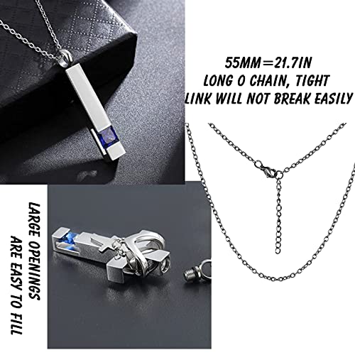 weikui 5 Pieces Cremation Urn Necklace Heart for Ashes Crystal Heart/Cross/Cylinder/Cubic Memorial Locket Stainless Steel Pendant Necklace for Women Men Keepsake 5 Piece Set - Blue