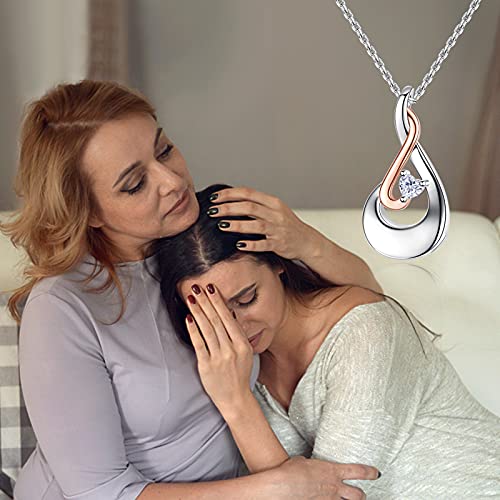 925 Sterling Silver Teardrop Urn Necklace for Ashes Birthstone Heart CZ Memorial Keepsake Pendant Jewelry for Women 04 - White Crystal
