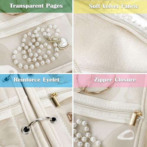Travel Jewelry Organizer Case,Small Jewelry Bags for Traveling, Jewelry Binder with 24 Pcs Clear Zipper Velvet Pouches (Pink) Pink