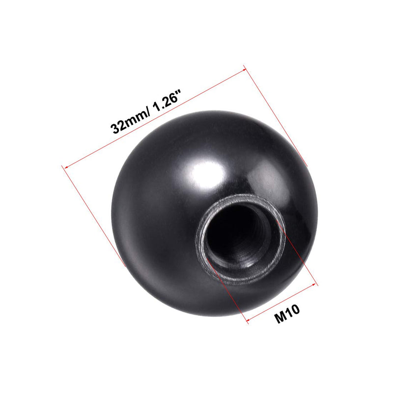 [Australia - AusPower] - uxcell 2Pcs Phenolic Plastic Ball Knob M10 Female Threaded Machine Handle 32mm Diameter Smooth Rim Black 