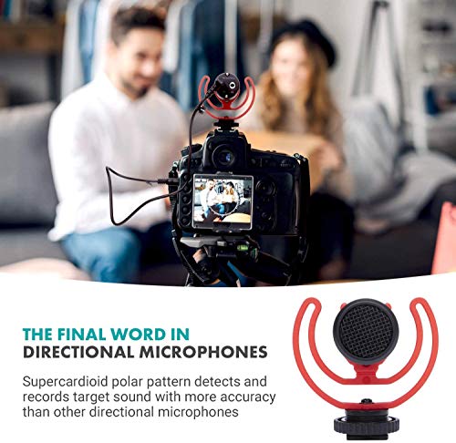 Movo VXR10-PRO External Video Microphone for iPhone/Camera, with Rycote Lyre Shock Mount - Compact Shotgun Mic and Accessories Compatible with iPhones and DSLR Cameras - Battery-Free DSLR Microphone