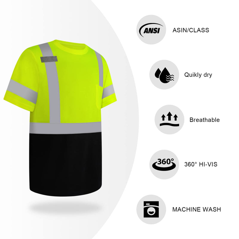 TCCFCCT Hi Vis Shirts for Men & Women, Short Sleeve Class 2 High Visibility Safety Shirts for Men, Durable & Reflective for Construction Work Use, DP-Yellow XL 3PCS X-Large Alligator Series-yellow & Black-3pcs